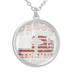 Jesus Is My Savior Trump Is My President American  Silver Plated Necklace