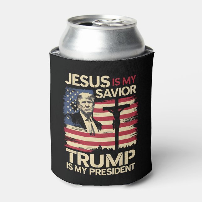 Jesus Is My Savior Trump Is My President USA Flag Can Cooler (Can Front)