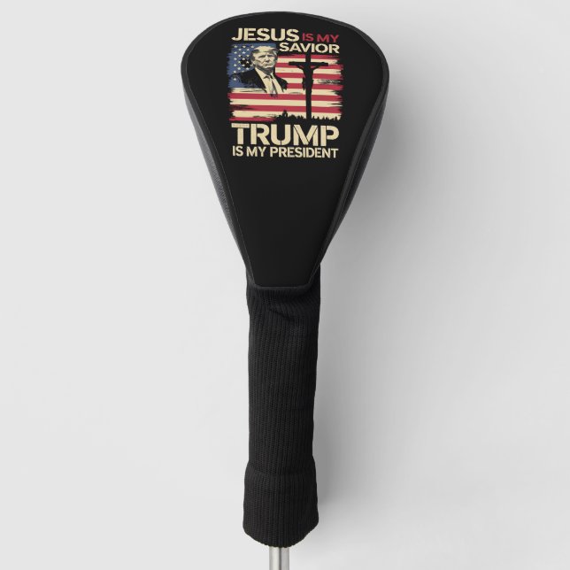 Jesus Is My Savior Trump Is My President USA Flag Golf Head Cover (Front)