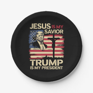 Jesus Is My Savior Trump Is My President USA Flag Paper Plates