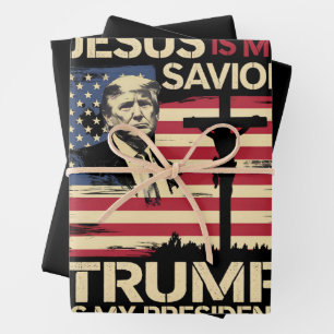 Jesus Is My Savior Trump Is My President USA Flag Wrapping Paper Sheets