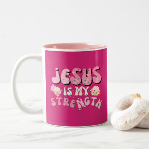 Jesus is my Strength Cute Lamb Cartoon Typography Two-Tone Coffee Mug