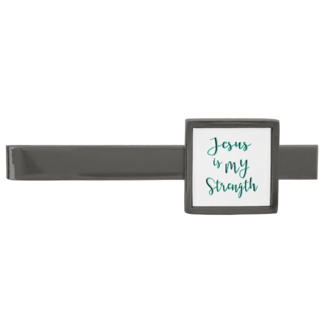 Jesus Is My Strength Gunmetal Finish Tie Bar (Front)