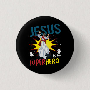 Jesus Is My Superhero Cute Powerful Christian Comi Button