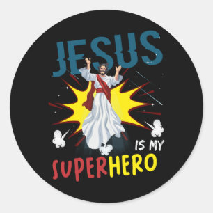 Jesus Is My Superhero Cute Powerful Christian Comi Classic Round Sticker