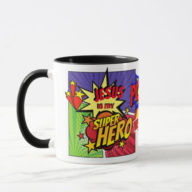 JESUS Is My SUPERHERO Personalized COMIC HERO Mug (Left)