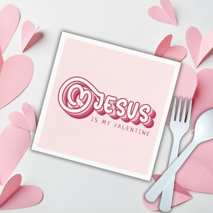 Jesus Is My Valentine Christian Red Heart Retro Napkins