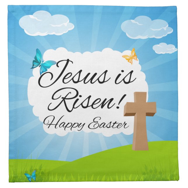 Jesus is Risen, Christian Easter Cloth Napkin (Front)