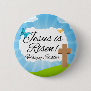 Jesus is Risen, Christian Easter Pinback Button