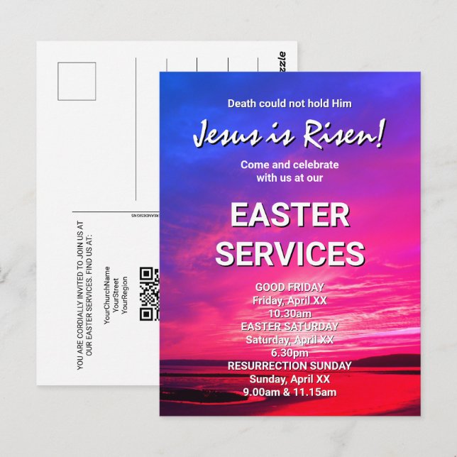 JESUS IS RISEN Church Services Easter Postcard (Front/Back)