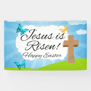Jesus is Risen, Colorful Easter Christian Church Banner