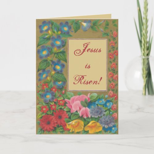 Jesus is Risen Colorful Flower Bouquet Holiday Card