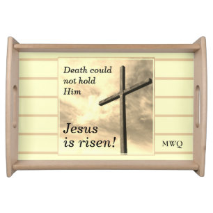JESUS IS RISEN Cream Easter Christian Monogram Serving Tray