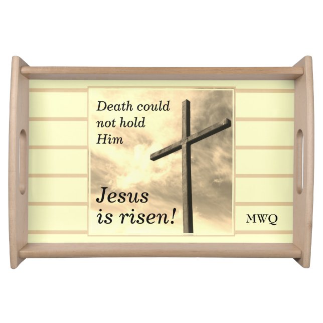 JESUS IS RISEN Cream Easter Christian Monogram Serving Tray (Front)
