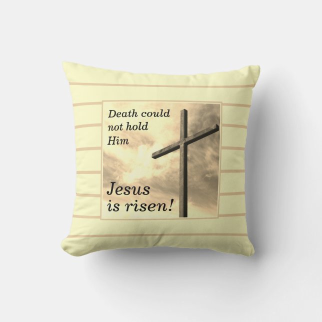 JESUS IS RISEN Customizable Cream Christian Easter Throw Pillow (Front)