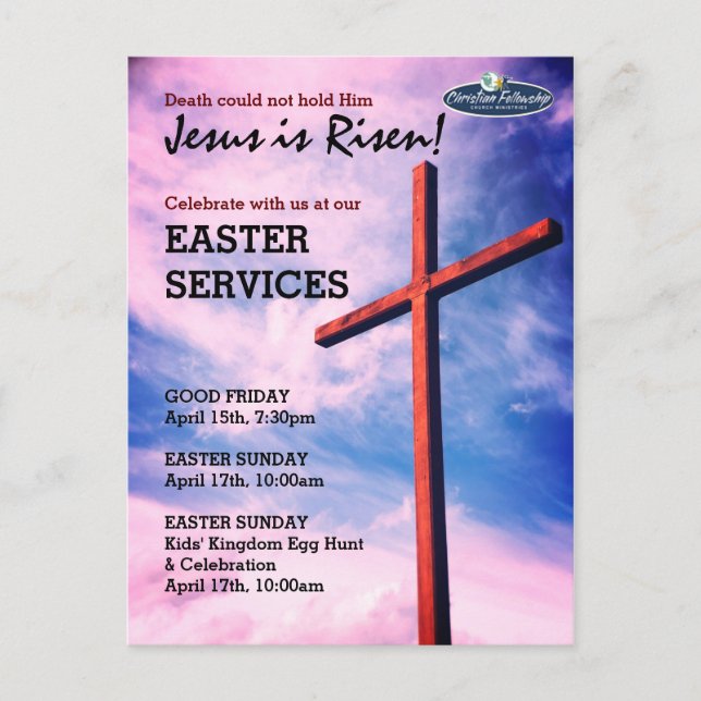 Jesus is Risen EASTER CHURCH SERVICES Customized I Invitation Postcard (Front)