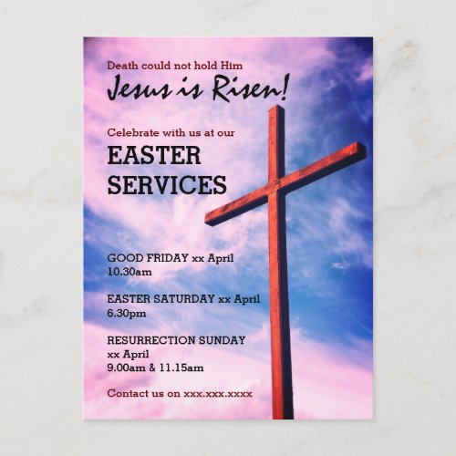 Jesus is Risen EASTER CHURCH SERVICES Customized Invitation Postcard