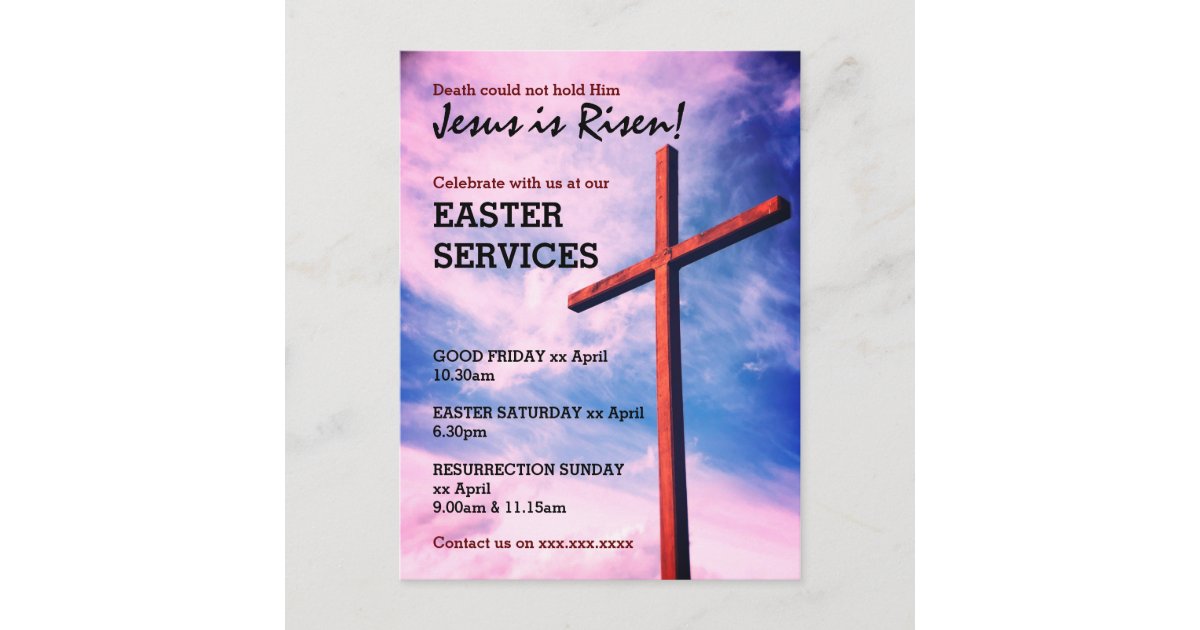Jesus is Risen EASTER CHURCH SERVICES Customized Invitation Postcard