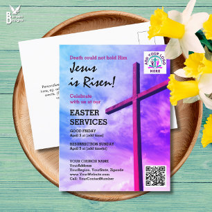 JESUS IS RISEN Logo QR Code Church Services EASTER Invitation Postcard