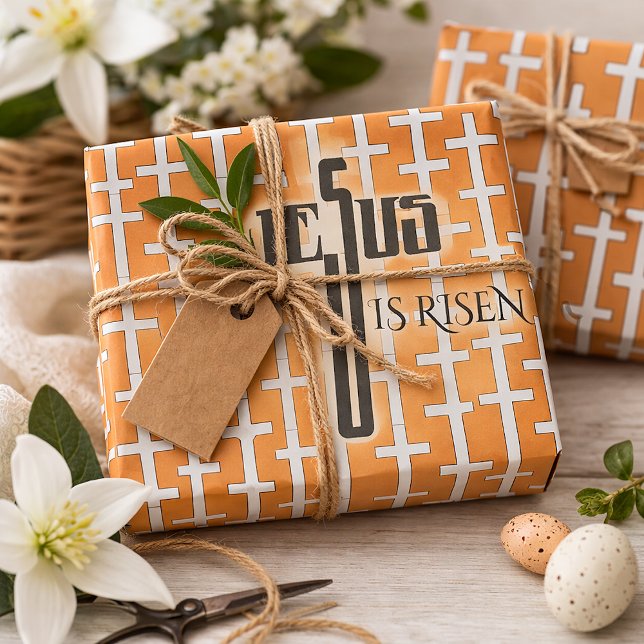 Jesus Is Risen _retro orange cross Easter Wrapping Paper (Creator Uploaded)