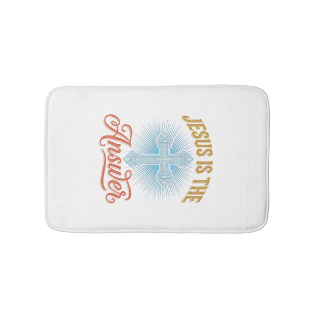 Jesus Is the Answer Christian Cross Vector Design_ Bath Mat (Front)
