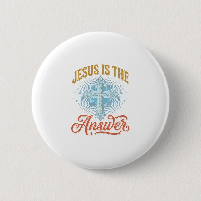 Jesus Is the Answer Christian Cross Vector Design_ Button (Front)