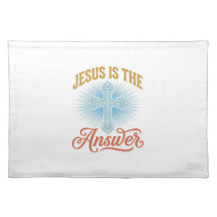 Jesus Is the Answer Christian Cross Vector Design_ Cloth Placemat