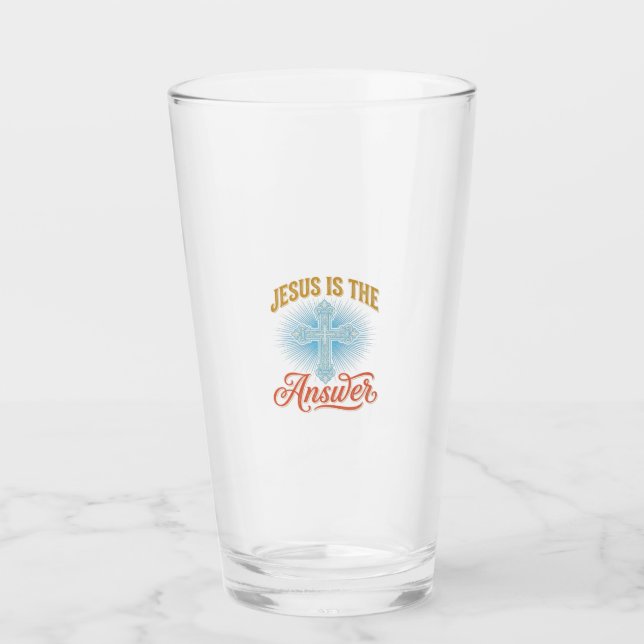 Jesus Is the Answer Christian Cross Vector Design_ Glass (Front)