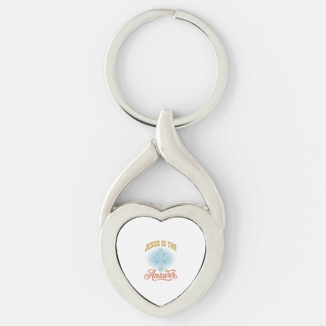 Jesus Is the Answer Christian Cross Vector Design_ Keychain (Front)