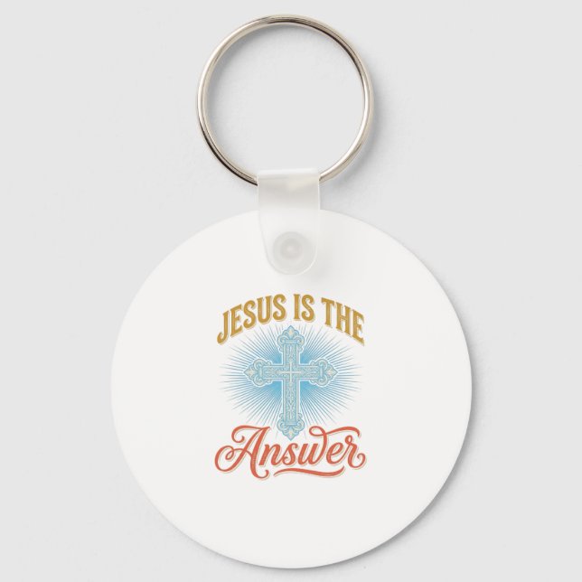 Jesus Is the Answer Christian Cross Vector Design_ Keychain (Front)