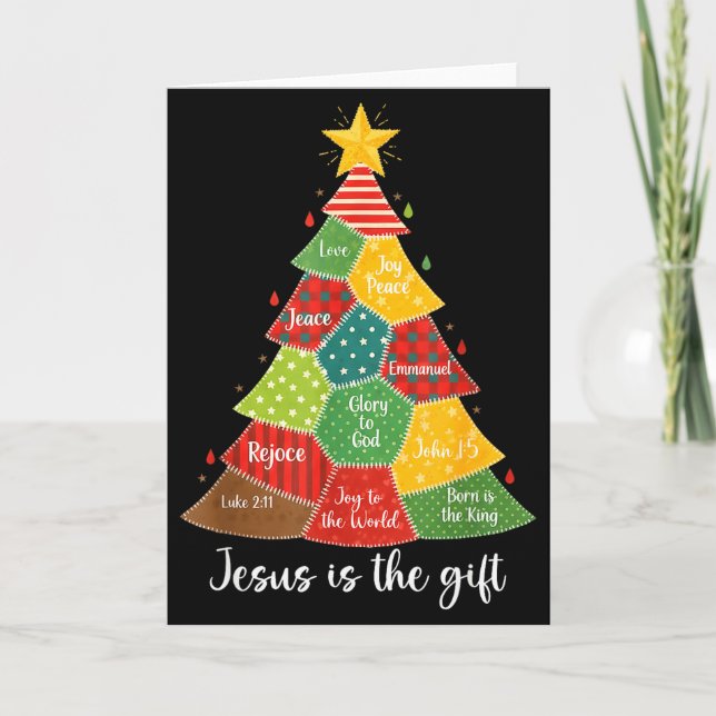 Jesus Is The Gift Christmas Tree Patchwork Scriptu Card (Front)