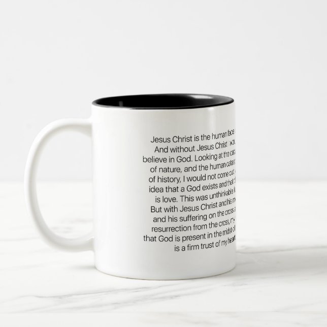 Jesus is the Human Face of God - Jürgen Moltmann Two-Tone Coffee Mug (Left)