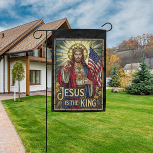 Jesus Is The King Patriotic American Christian Garden Flag