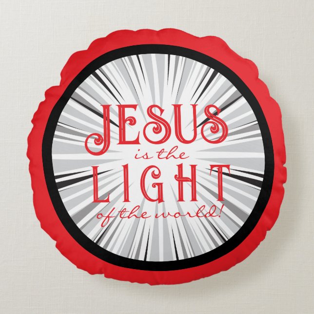 Jesus is the Light Ornament- Red/Black Round Pillow (Front)
