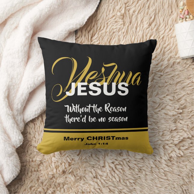 JESUS IS THE REASON Black Gold Christian Christmas Throw Pillow (Blanket)