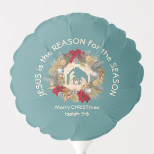 JESUS IS THE REASON Blue Christmas Balloon