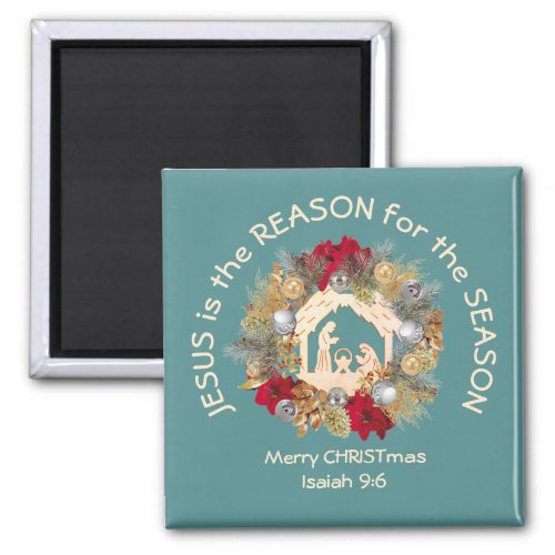 JESUS IS THE REASON Blue Christmas Magnet