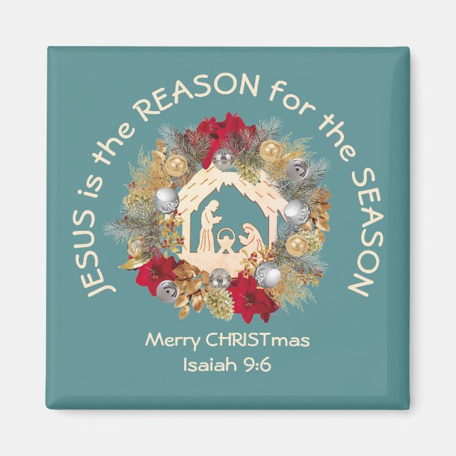 JESUS IS THE REASON Blue Christmas Magnet (Front)