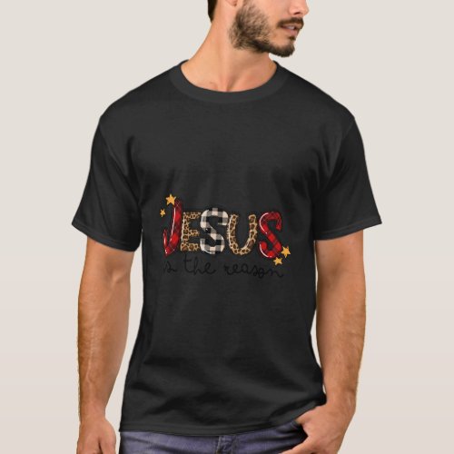 Jesus Is The Reason Buffalo Plaid Leopard Nativity T_Shirt