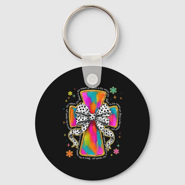 Jesus Is The Reason Christian Cross Coquette Bow C Keychain (Front)