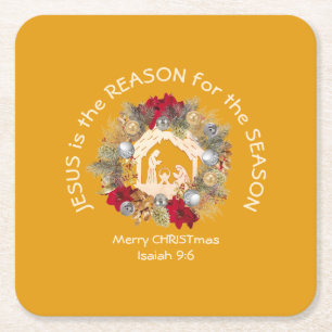 JESUS IS THE REASON Christian Square Paper Coaster