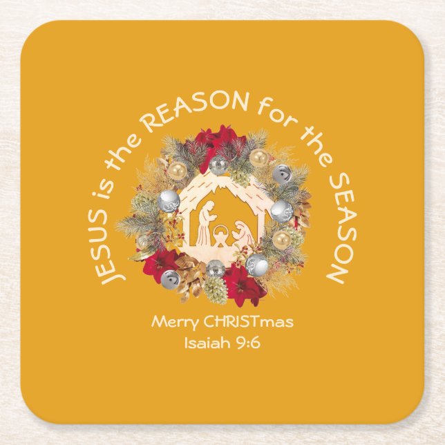 JESUS IS THE REASON Christian Square Paper Coaster (Front)