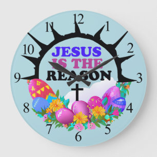 Jesus is the Reason - Easter Wreath Large Clock