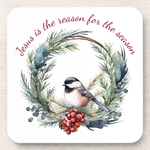 JESUS IS THE REASON FOR SEASON Christmas quote Beverage Coaster