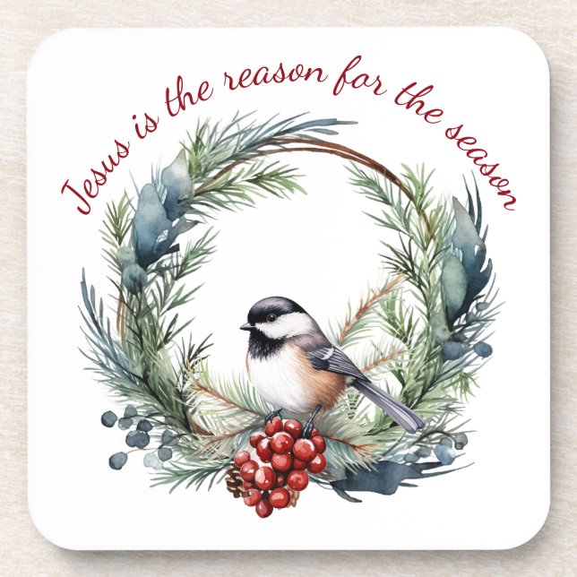 JESUS IS THE REASON FOR SEASON Christmas quote Beverage Coaster (Front)
