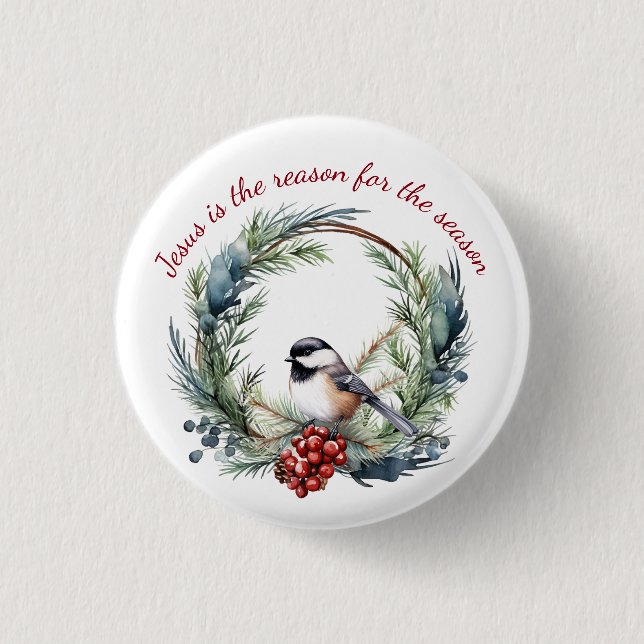 JESUS IS THE REASON FOR SEASON Christmas quote Button (Front)