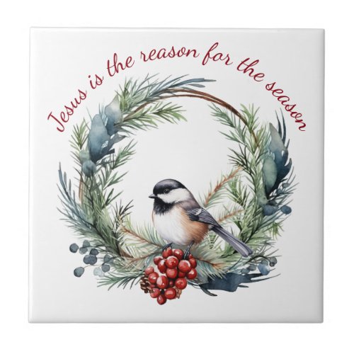 JESUS IS THE REASON FOR SEASON Christmas quote Ceramic Tile