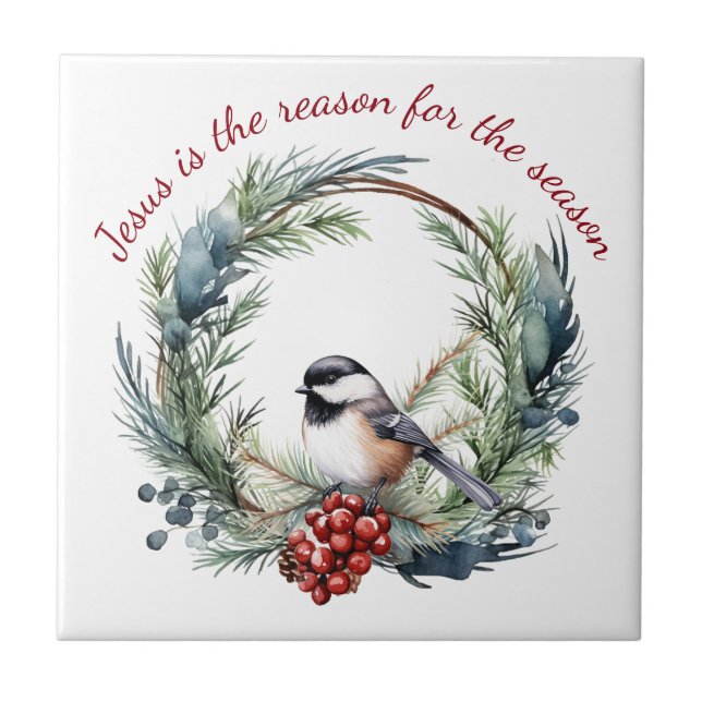 JESUS IS THE REASON FOR SEASON Christmas quote Ceramic Tile (Front)