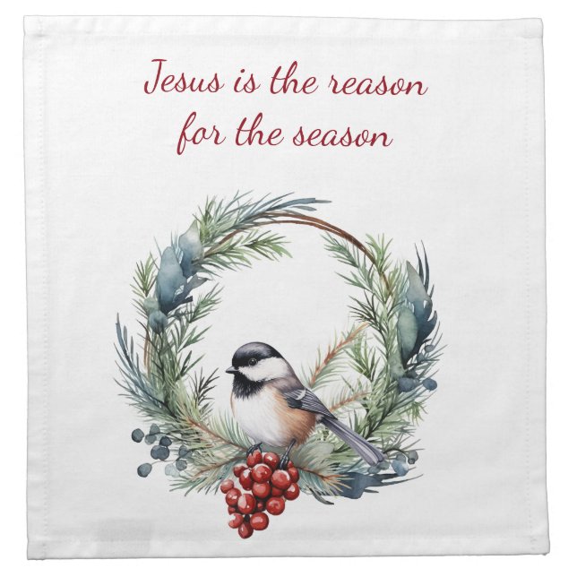 JESUS IS THE REASON FOR SEASON Christmas quote Cloth Napkin (Front)