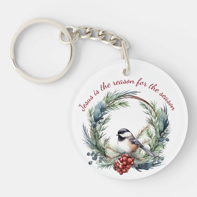 JESUS IS THE REASON FOR SEASON Christmas quote Keychain (Front)